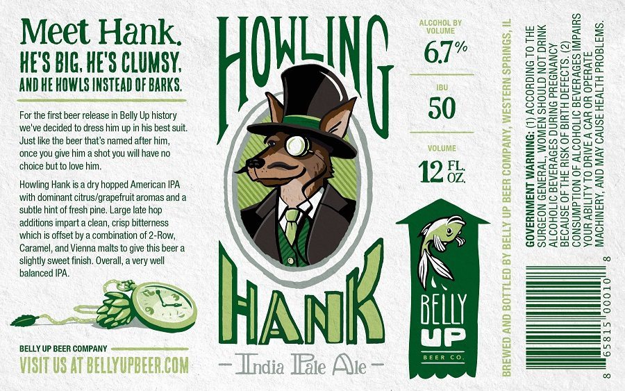 Belly Up Beer Howling Hank IPA Label