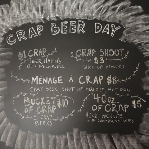 Crap Beer Day Menu