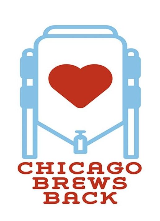 Chicago Brews Back logo showing an outline of a beer fermenter with a red heart inside it.